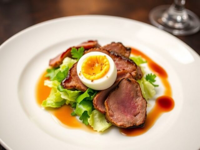 Salade tiÃ¨de de pigeonneau au vin rouge