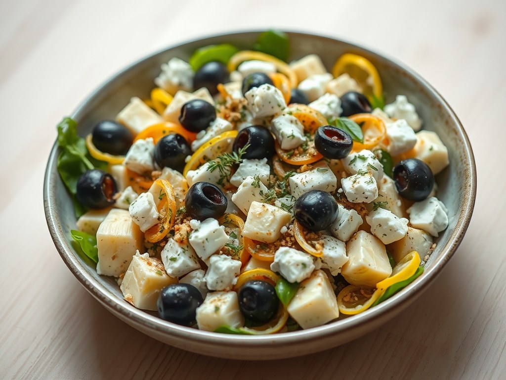 Salade van artisjok met feta, AI-gegenereerde illustratie