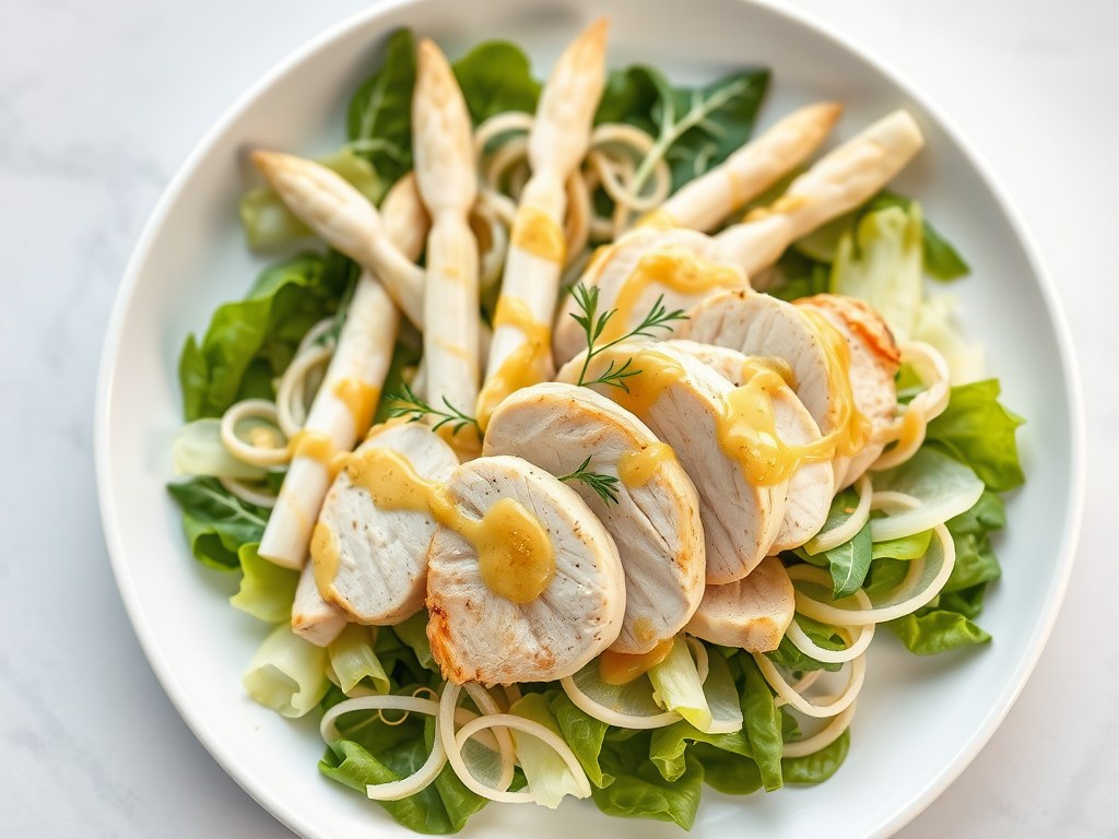 Salade van asperges en kip, AI-gegenereerde illustratie