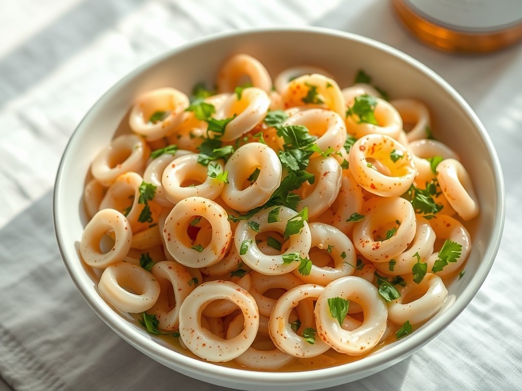Salade van Calamaris (insalata di calamari), AI-gegenereerde illustratie
