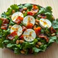 Salade van geitenkaasjes met gerookt spek en rozem