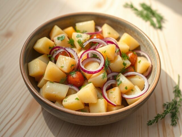 Salade van krieltjes, dille en rode uien