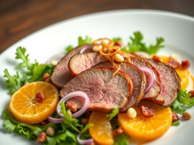 Salade van licht gerookte ossenhaas met sinaasappel