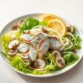 Salade van makreel,champignons en tauge