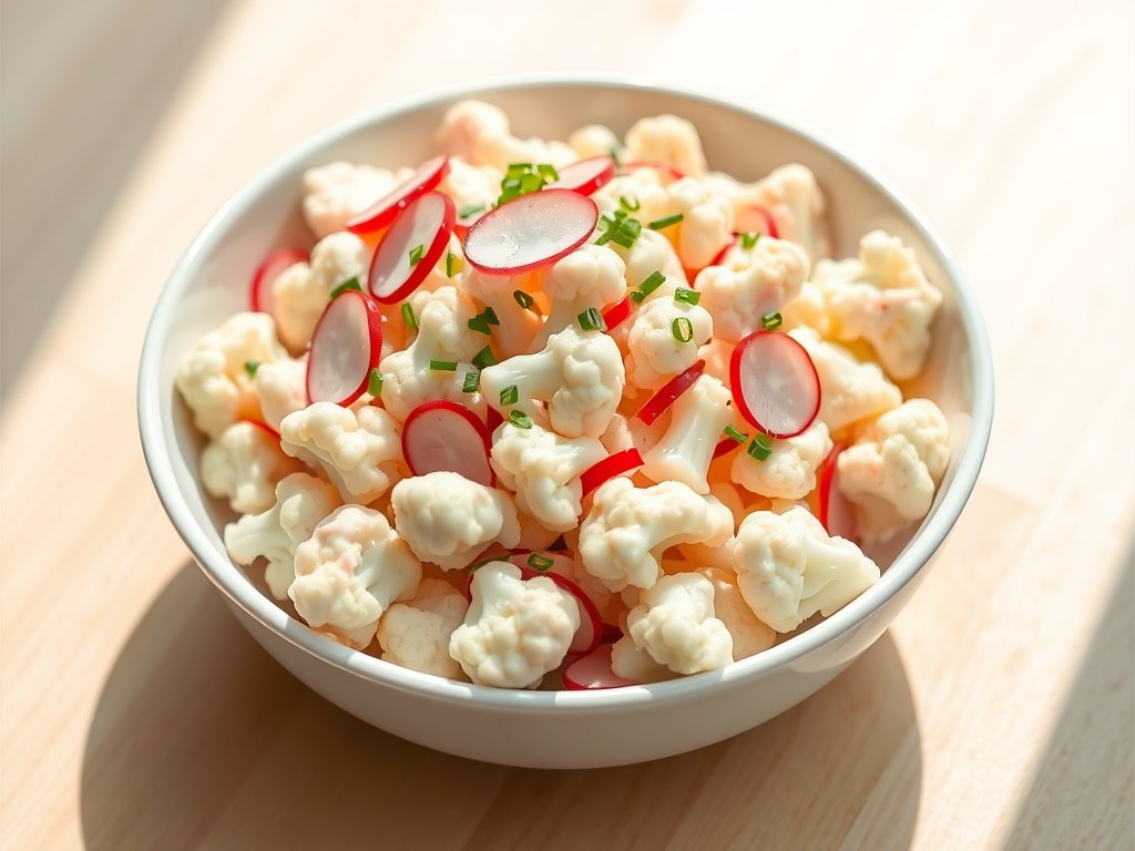 Salade van rauwe bloemkool, AI-gegenereerde illustratie