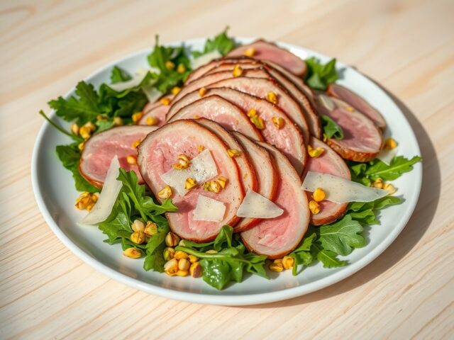 Salade van rosé gebakken varkenshaas