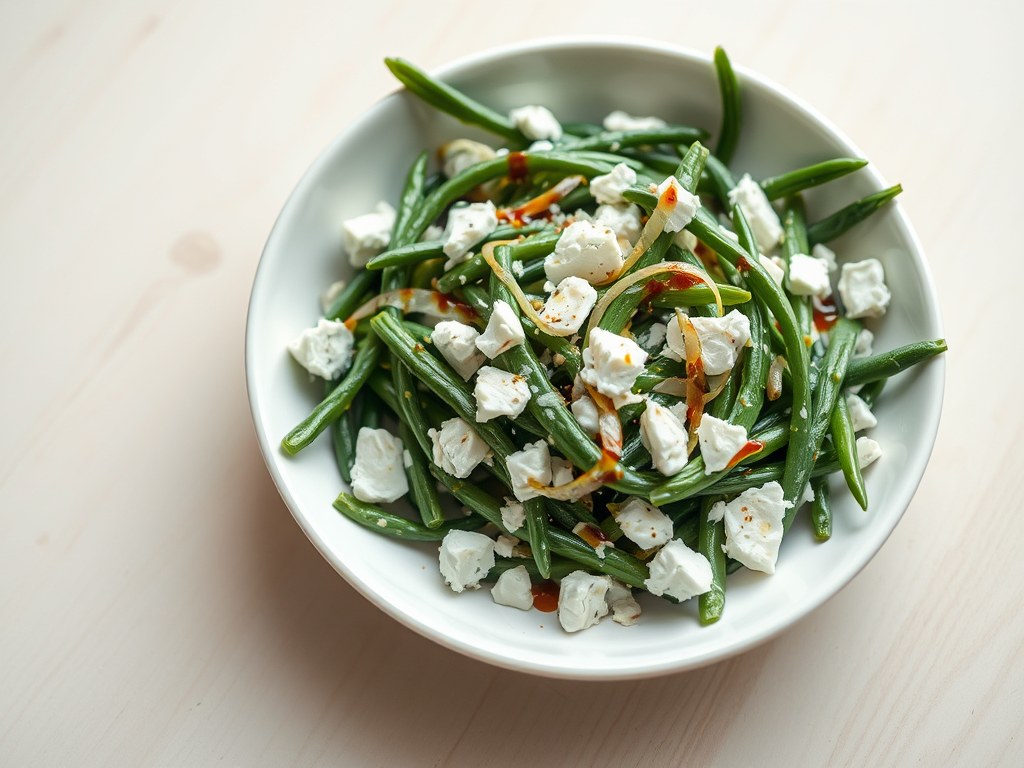 Salade van sperziebonen en roquefort (zie opm), AI-gegenereerde illustratie