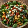 Salade van wilde bladspinazie met spek en kaas