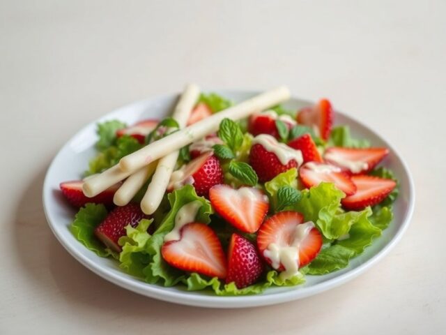 Salade van witte asperges met aardbeien