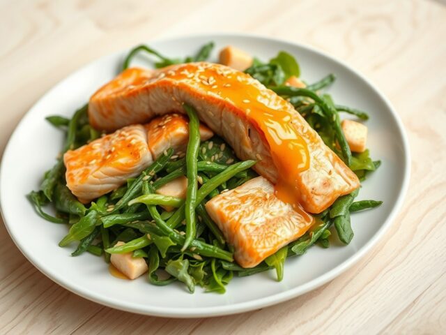 Salade: Warme salade van zalm en sesamzaad