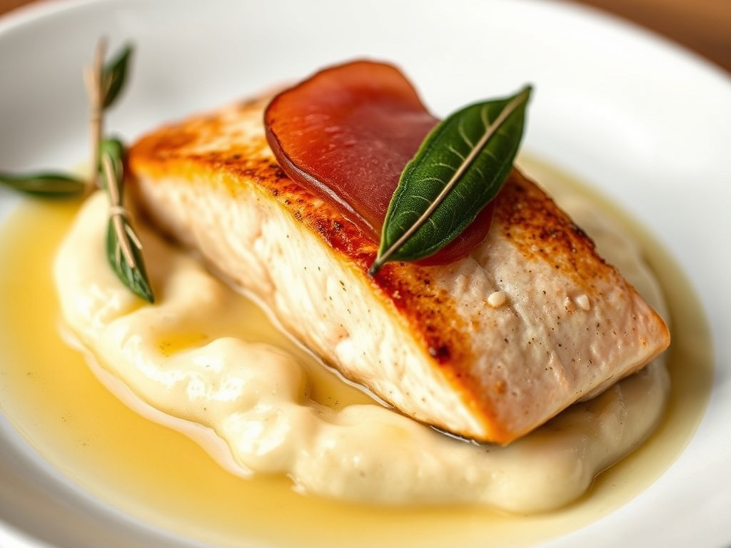 Saltimbocca met Noorse zalm, AI-gegenereerde illustratie