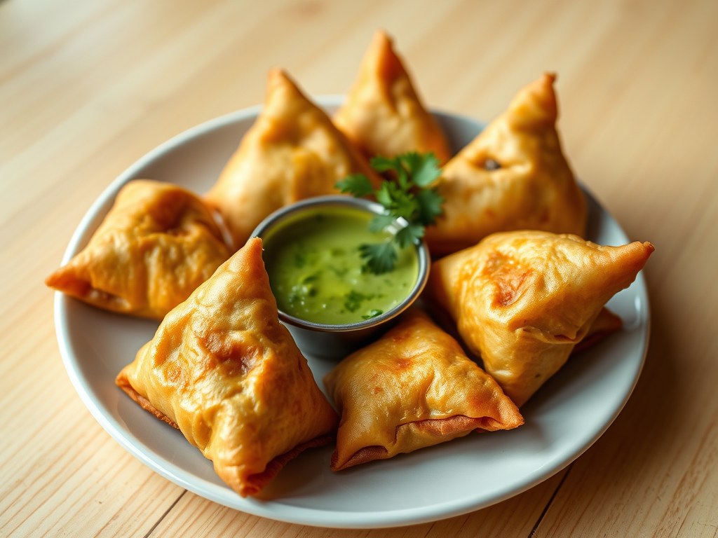 Samosa’s hapje uit Zuid Afrika, AI-gegenereerde illustratie