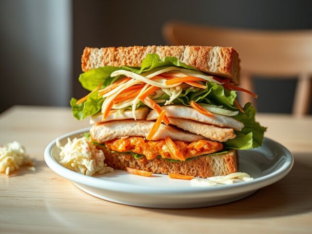 Sandwich met kip en koolsalade
