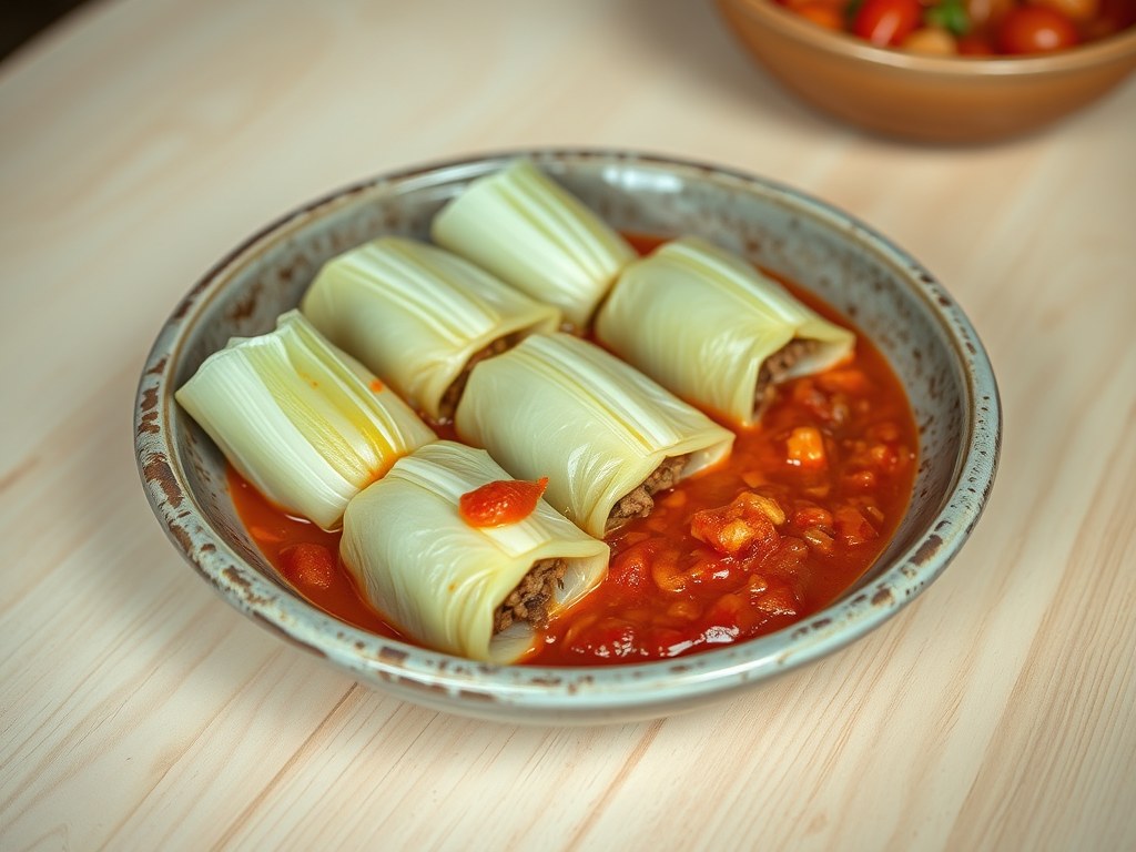 Sarma, gevulde koolrolletjes, AI-gegenereerde illustratie