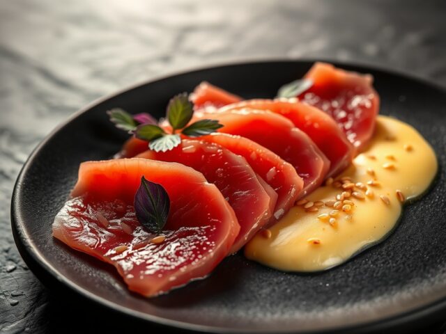 Sashimi van tonijn met saffraanmayonaise