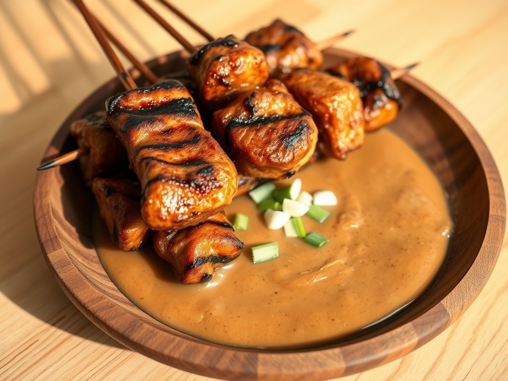 sate met verse pindasaus, AI-gegenereerde illustratie