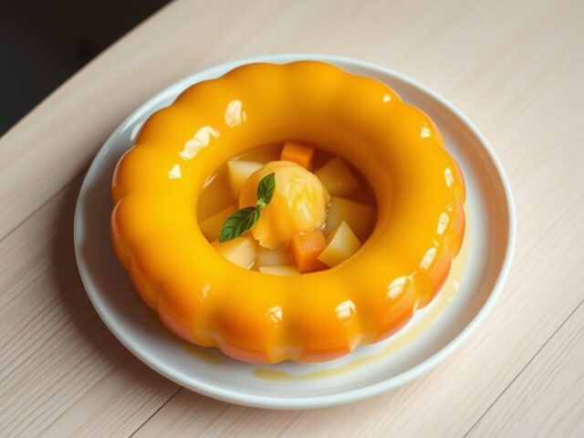Savarin van mango met meloen en basilicumstroop