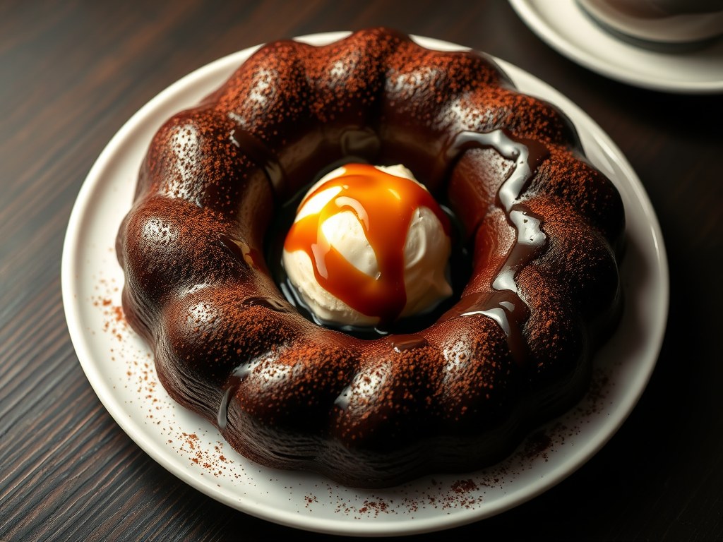 Savarin van pure chocolade, AI-gegenereerde illustratie