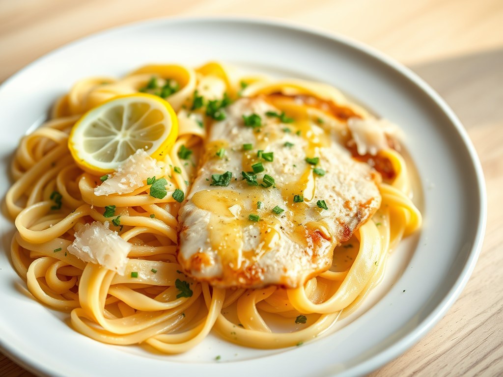 Scaloppine al limone e pappardelle, AI-gegenereerde illustratie