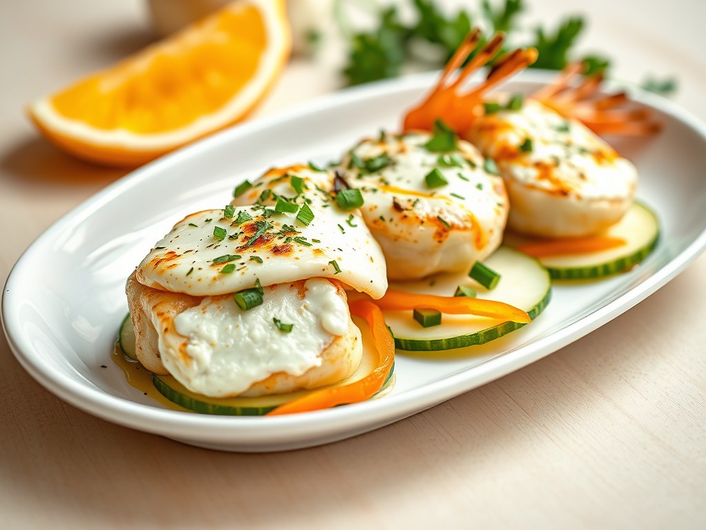 Scampi’s met geitenkaas ( zie opm ), AI-gegenereerde illustratie