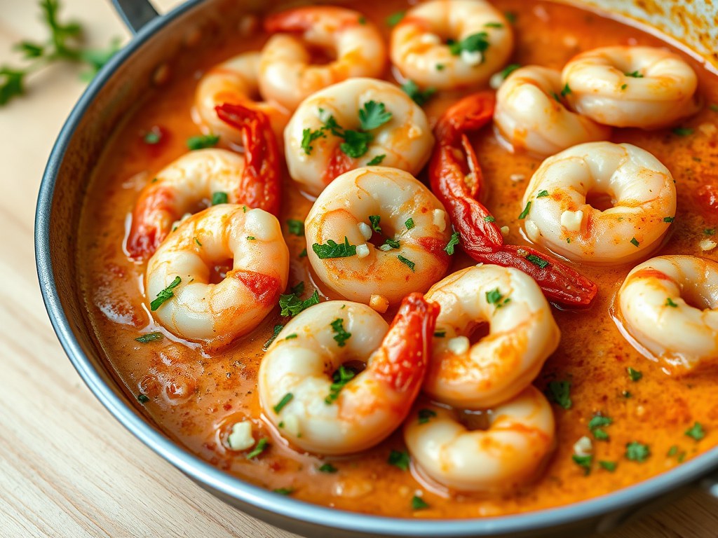 Scampi’s met romige kruidensaus, AI-gegenereerde illustratie
