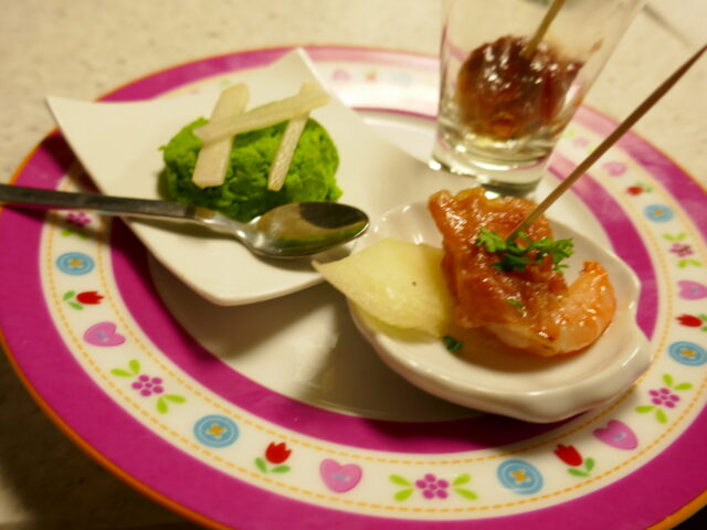 Scampi met parmaham en meloen
