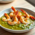 scampi`s in een brons groene saus