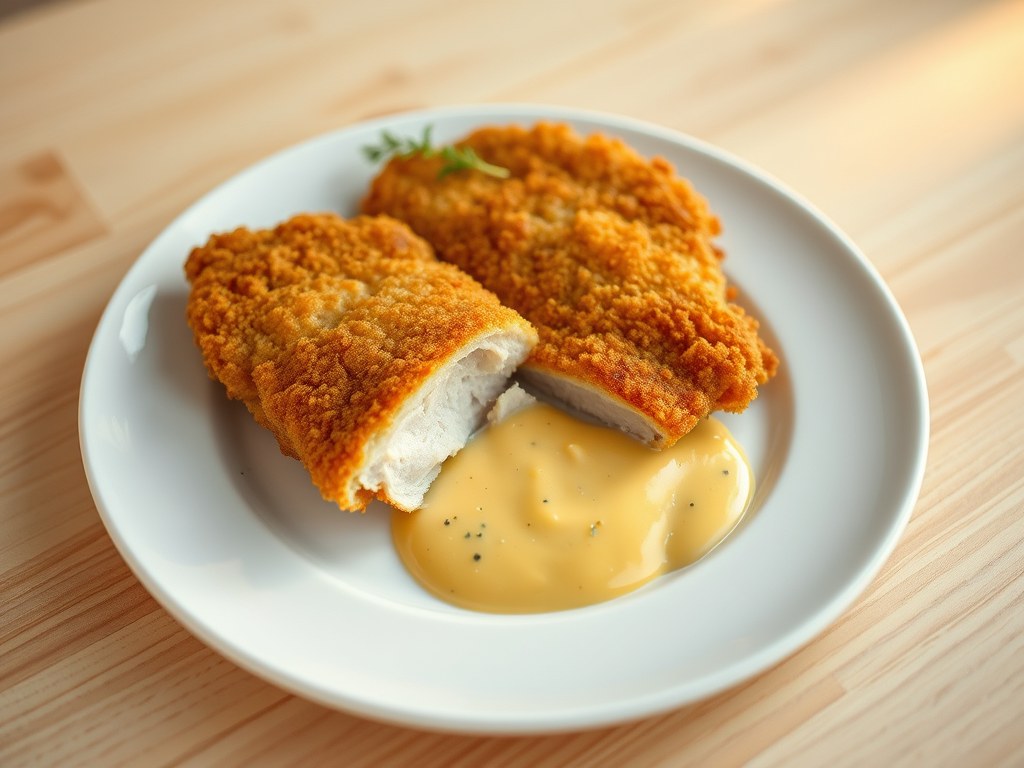 Schnitzels met mosterd, AI-gegenereerde illustratie