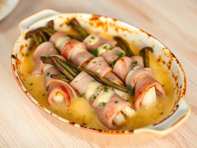 Schorsenerenrolletjes van ham met kaassaus