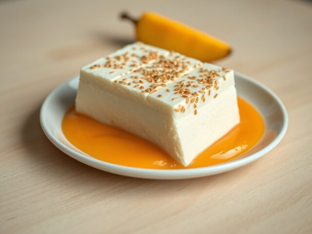 Sesam parfait met mango coulis