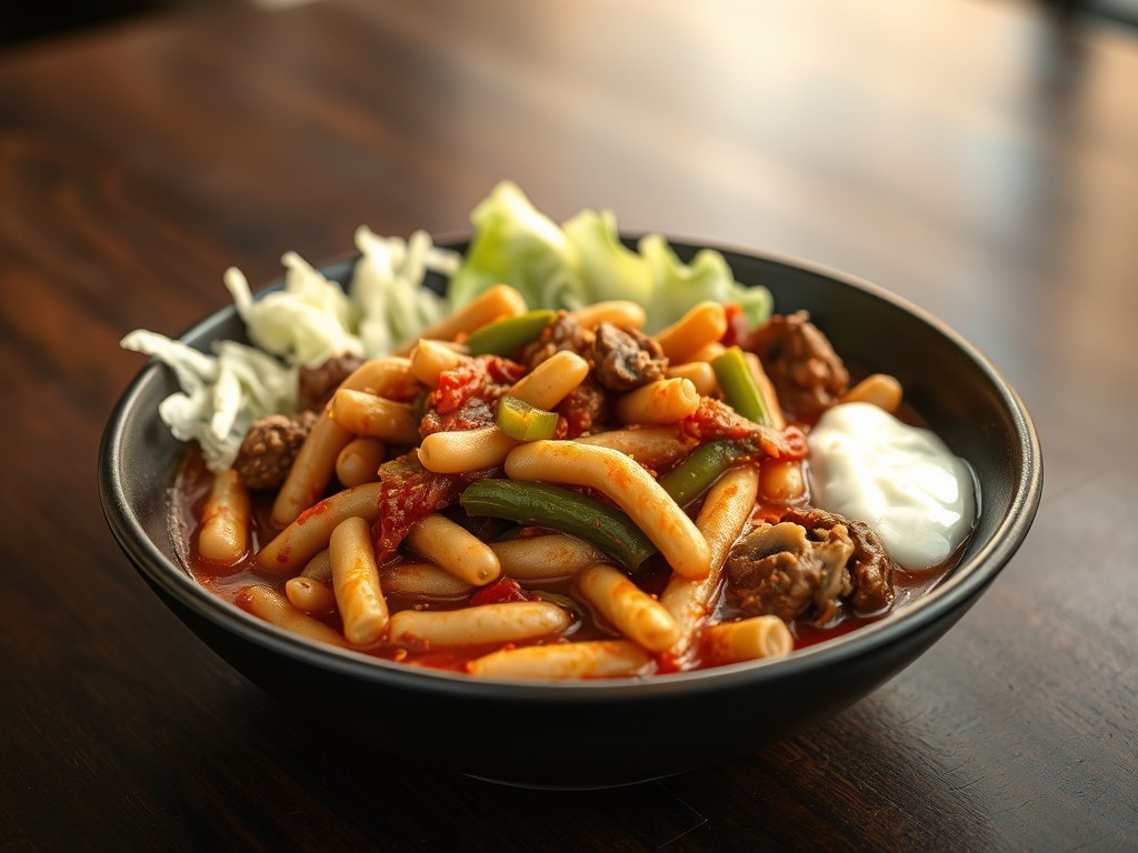Shoarma-bonenschotel, AI-gegenereerde illustratie