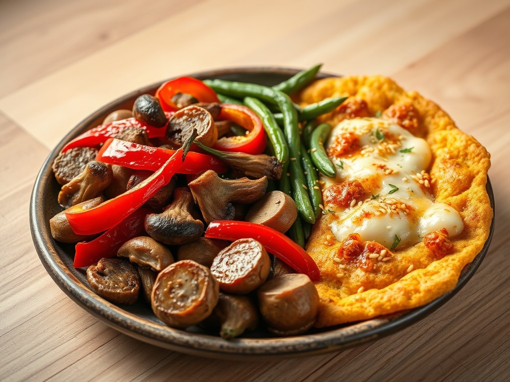 Shoarma groenten schotel met rösti en kaas, AI-gegenereerde illustratie