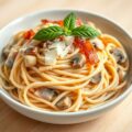 Simpele spaghetti carbonara (zonder ei)