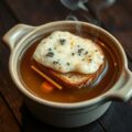 Sjalottenbouillon gegratineerd met roquefort