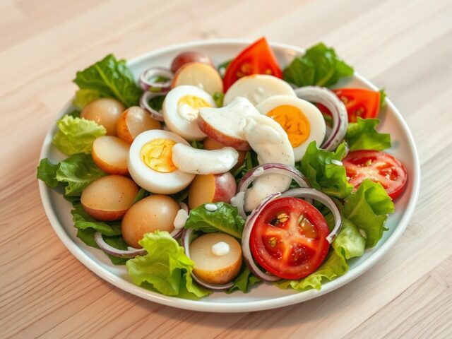 Sla met ei met ui met aardappelen