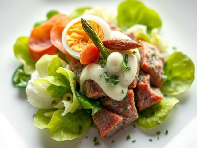 Slaatje met kwartelei en truffelmayonaise