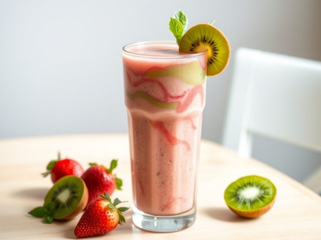 Smoothie van kiwi, aardbei en munt