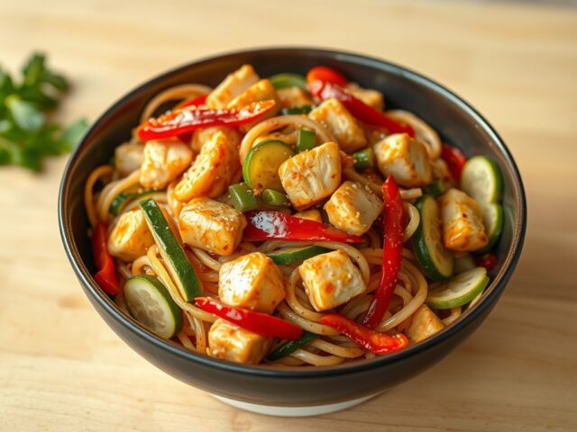 Snelle woknoedels met kipfilet en groente