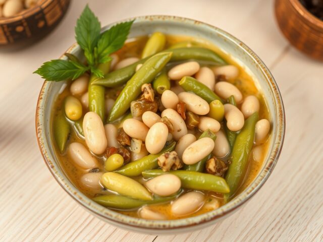 Snijbonen met pickels, room en witte bonen