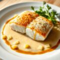 Snoekbaars `gelakt` met pijpjeskruid en rieslingsa