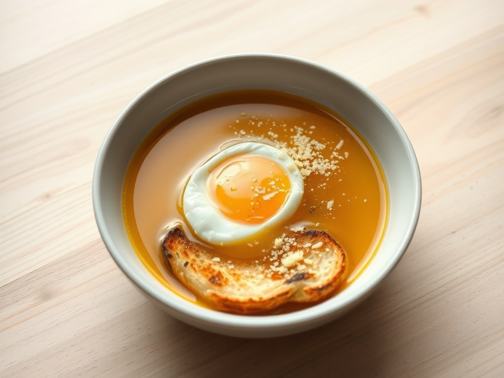 Soep Pavese (zuppa pavese), AI-gegenereerde illustratie