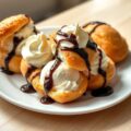 Soezen met vanille ijs en chocola