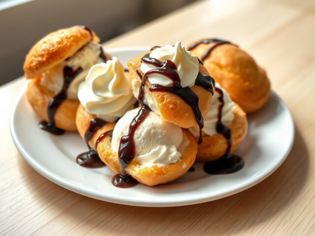Soezen met vanille ijs en chocola