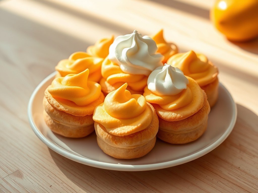 Soezenfantasie met mango-abrikozenmousse, AI-gegenereerde illustratie