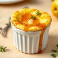 Souffle van limburgse kaas met saus van perenstroop