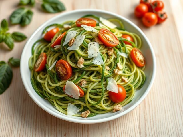 Spaghetti courgetti met pesto