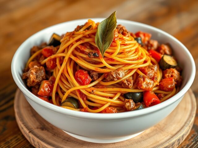 Spaghetti met aubergine-gehaktsaus
