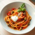 Spaghetti met groente- tomatensaus