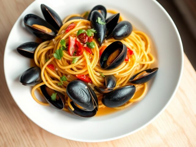 Spaghetti met mosselen