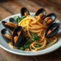 Spaghetti met mosselen en spinazie